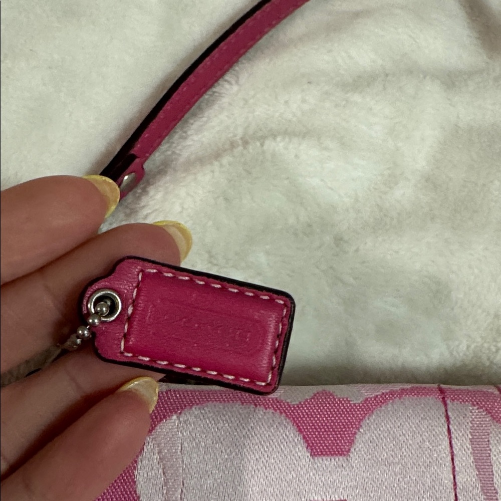 Coach Pink Signature Logo Wristlet Bag with Metallic Charm - Picture 3 of 8